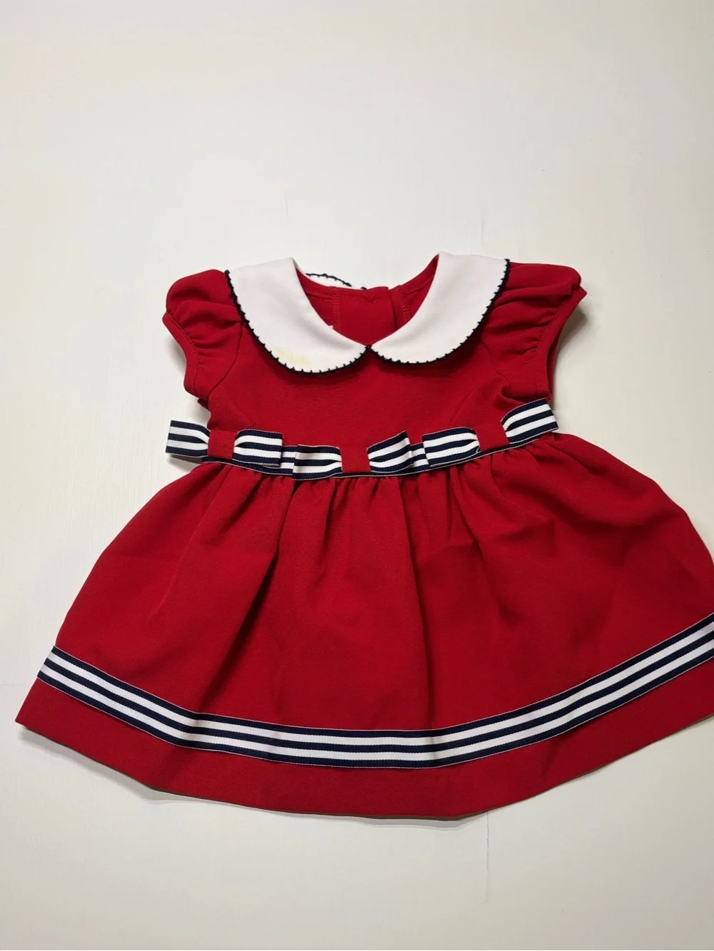 Bonnie Baby Red Sailor Dress 3/6M Peter Pan Collar Nautical Vintage